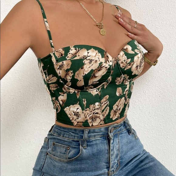 Boho Satin Floral Print Lace Up Bustier Corset Tube Crop Top Sexy - Picture 8 of 14